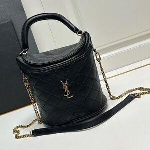 Saint Laurent. YSL. Black Quilted Leather Mini Bucket Bag